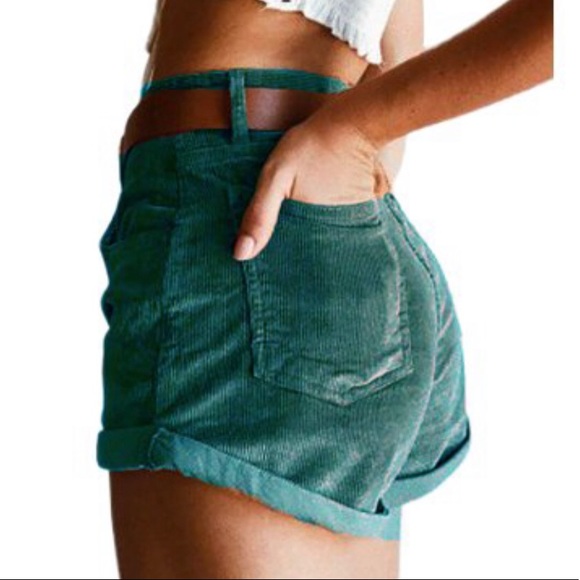 Green High Waisted Corduroy Shorts - Picture 4 of 4